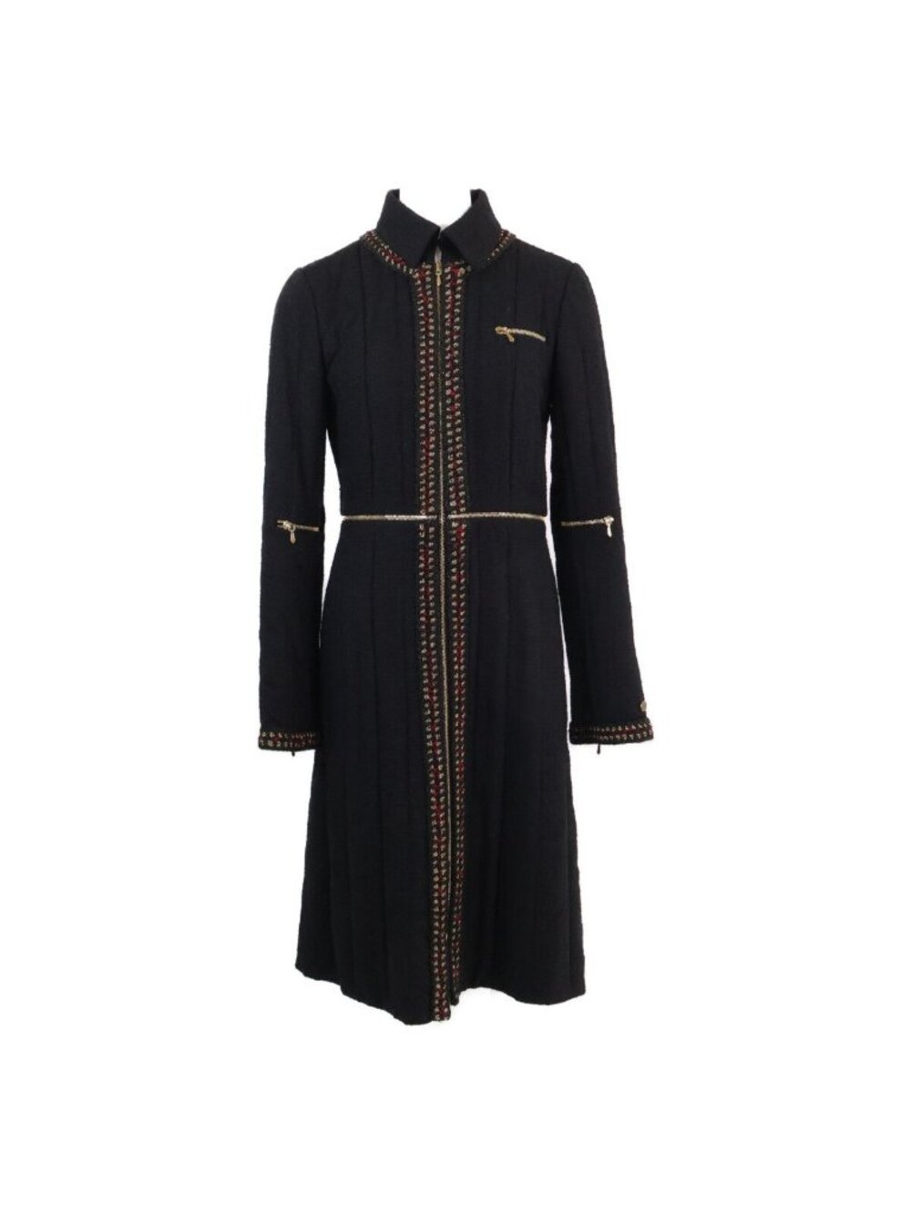Chanel Black Wool Silk 2-Way Zip Up Long 36 Jacket